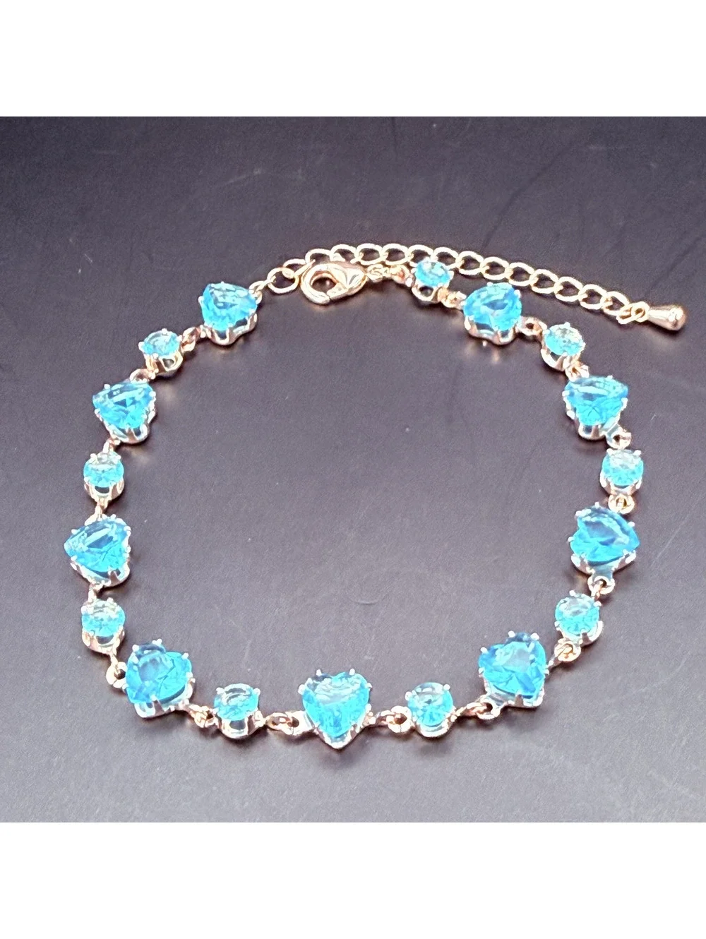candy+clover aqua and clear heart crystal candy dopamine rose gold bracelet